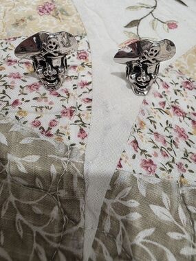 Silver Skull Cowboy Hat Earrings - Silver Tone